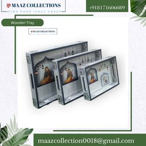 Bandejas modernas de madera MDF al por mayor, bandeja de servicio de madera recubierta de esmalte personalizada para cocina, comedor, bandeja decorativa de resina, proveedor - Product Image 2