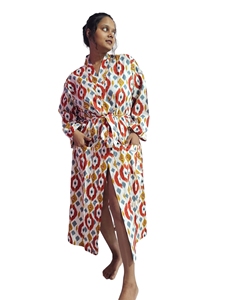 Bata de Baño Tradicional para Mujer, 100% Algodón, Estampado a Mano, Diseño Paisley de 48 Pulgadas, Transpirable, para Vacaciones de Invierno - Product Image 4