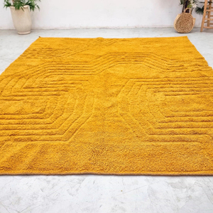 Alfombra Beni Ourain Amarilla Hecha a Mano en Marruecos para Sala de Estar, Alfombra Bereber Tufted de Estilo Moderno de Mediados de Siglo, Personalizable en Todos los Tamaños - Product Image 3