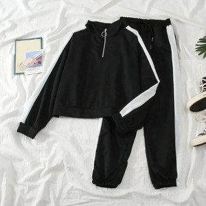 2 unids/set conjunto de pantalones de Sudadera con cuello levantado cremallera suelta suave cintura elástica tobillo-banda pierna ancha mujeres otoño primavera chándal - Product Image 4