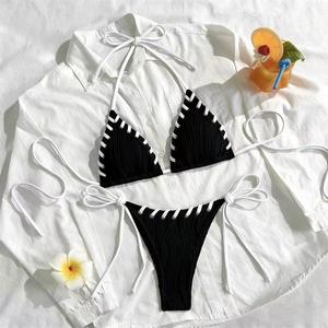 Traje de baño de una pieza de chifón tejido a mano con tiras de color liso, sexy, para vacaciones, estilo europeo-americano, novedad 2026, conjunto de 2 piezas para mujer - Product Image 3