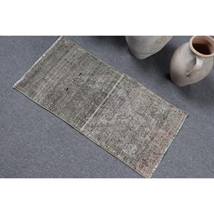 พรมวินเทจขนาดเล็ก, พรมตุรกีขนาด 1.5x3 ฟุต, พรมขนสัตว์สีเทาแบบอิคัต - Product Image 4