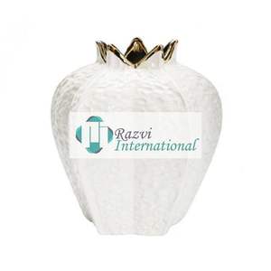 Jarrón con acabado brillante blanco con diseño floral detallado dorado para uso de flores artificiales Florero elegante con calidad exclusiva - Product Image 4