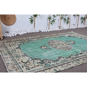 Alfombra Turca Vintage de 4,8x7,2 pies, Alfombra de Lana Verde del Suroeste - Product Image 3