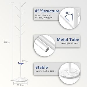 Heavy-Duty 8-Hook Freestanding Metal Coat <b>Rack</b> With Natural Marble Base Modern Stable Coat Hanger Tree for Clothing - Product Image 1
