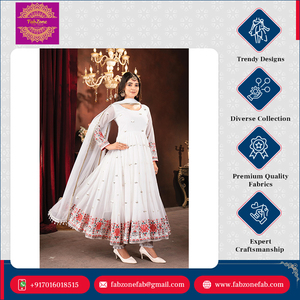 Vêtements de luxe Designer Faux Blooming avec paillettes lourdes 3/5mm et multi-fils brodés travail Anarkali robe costume ensemble - Product Image 4