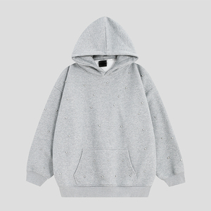 Sweat-shirt unisexe en coton surdimensionné de haute qualité avec logo personnalisé, lourd, blanc, avec strass, lavage à l'acide, sweat-shirt pour homme - Product Image 2