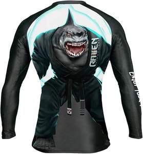 Venta al por mayor 85% Poliéster 15% Spandex 160 Gsm Deportes Rash Guards con logotipos personalizados Transpirable MMA & BJJ Rushguards Diseños OEM - Product Image 3