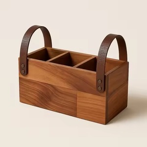 Rangement moderne pour couverts en bois avec poignée et finition brune, utilisé pour la cuisine et les accessoires de table - Product Image 4