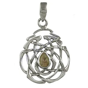 Pendentif Nœud Celtique Fait Main en Argent 925 pour Femme, Bijou Religieux Chrétien avec Breloque en Pierre Précieuse Ambre Or Rose - Product Image 1