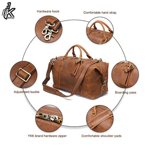 Sac de voyage personnalisable en cuir véritable, grande capacité, imperméable, surdimensionné, pour week-end ou nuitée - Product Image 4