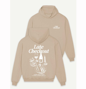 Sudadera con capucha de algodón de gran tamaño personalizada Sudadera beige Late Checkout Heavy Oversized - Product Image 1