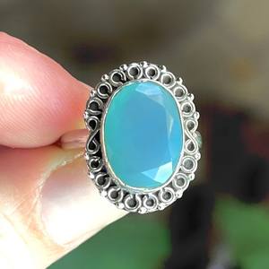 Calcédoine bleue naturelle brillante pierre précieuse taillée à facettes solide 925 bague en argent Sterling faite à la main en gros bijoux en vrac fins - Product Image 4
