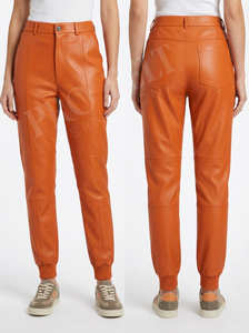 Pantalon en cuir véritable à jambe fuselée, vente chaude, design à panneau avec revers élastique à la cheville, style streetwear décontracté, coupe premium - Product Image 5