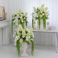Vente en gros de centre de table de mariage moderne, arrangement de fleurs artificielles en soie, roses blanches, hortensias, décoration de table de réception