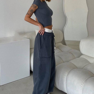 Ensembles de survêtements avec logo personnalisé Ensemble de vêtements de survêtement pour femmes Ensemble de pantalons de survêtement et de hauts 100% coton délavés à l'acide - Product Image 5