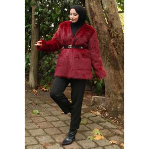 เสื้อแจ็คเก็ตขนสัตว์สีดำสำหรับผู้หญิงพร้อมเข็มขัด คอลเลกชัน 19278 - Product Image 6