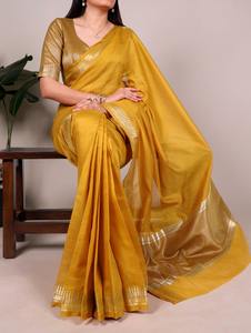 Sari de Seda de Algodón con Tejido Zari, Ropa Étnica India, con Piezas de Blusa, Precio Bajo, Uso Casual y Festivo - Product Image 5