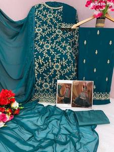 ชุดสلوارอินเดียแบบดั้งเดิมผ้าจอร์เจตต์ปักลายประดับด้วยเลื่อม หิน และกระจก ซื้อออนไลน์ - Product Image 6