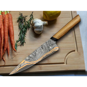 Cuchillo de cocina de estilo japonés hecho a mano, hoja de acero damasco de cobre, cubierta de mango de madera de olivo para regalo de boda de aniversario - Product Image 5