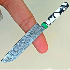 Mini cuchillo de cocina japonesa de acero de Damasco hecho a mano, mango de acero inoxidable, madera, PP, Dabber en miniatura - Product Image 1