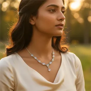 Collar de Plata 925 con Piedra Lunar y Perla, Cadena de Eslabones Chapada en Oro de 18K, Hipoalergénico, Resistente al Deslustre, Elegante, Estilo Religioso - Product Image 1