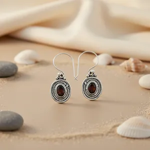 Pendientes de Plata 925 con Piedras Preciosas para Mujer, con Granate, Accesorio de Moda - Product Image 1