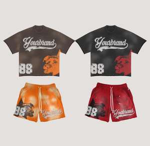 2025 Best Quality <b>Men</b> 2 Piece <b>Shirt</b> With Shorts Quick dry 100% Cotton casual Streetwear Silk Screen Printed T-<b>Shirt</b> Set - Product Image 1