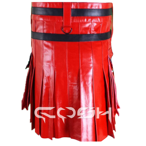 Kilt en cuir gothique rouge et noir écossais traditionnel de qualité supérieure avec poches amovibles polyvalentes - Product Image 6