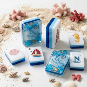 Juego de Mahjong Artesanal Oceánico, 160 Fichas, Diseño de Criaturas Marinas, Fichas de Resina Personalizadas, Juego de Mahjong Americano de Lujo, Set de Regalo con Diseño de <span class=keywords><strong>Sirena</strong></span> - Product Image 1