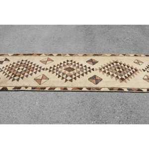 3x13.7 ft Herki Turkish Rug, <b>Brown</b> Floral Vintage Rug <b>Wool</b> - Product Image 3
