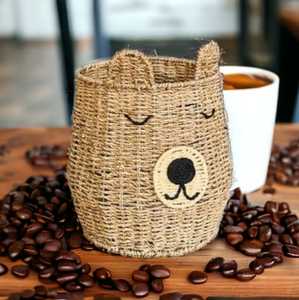 Cesta de almacenamiento de algas marinas naturales de ratán, cesta de jacinto de agua con cara de Animal, cesta de mimbre para almacenamiento de juguetes, decoración del hogar - Product Image 3