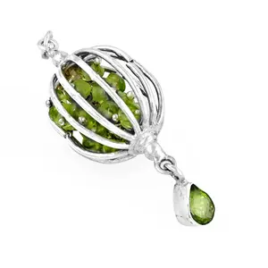 "Green Stone <b>Peridot</b> Cage Pendant <b>Necklace</b>-925 Silver Fashion Jewelry" - Product Image 3