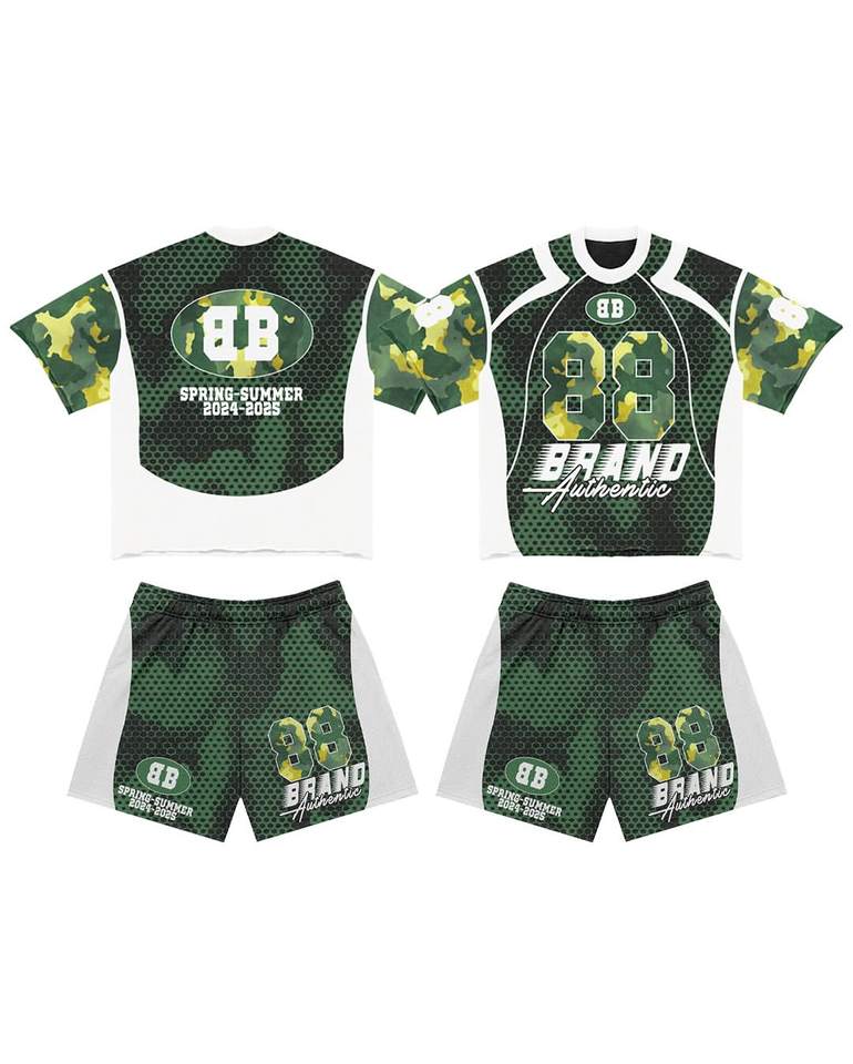 Men's Football Short Set Featuring A Cropped Mesh Print Design Custom Logo And Breathable Fabric Soccer Jersey Mesh Short Set