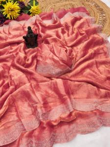 Trendmalls ผู้หญิง Saree georgette lakhanvi เย็บปักถักร้อยด้วยลำดับโมติทำงานสำหรับฤดูร้อนและฤดูหนาว - Product Image 4