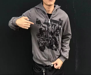 Pull en coton 100% de haute qualité et résistant, avec un design à capuche en molleton délavé, coupe-vent, pour l'automne - Product Image 2