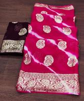 Nouveau Dernière Tendance Casual Wear Litchi Soie Jacquard Travail Imprimé Saree avec Blouse Pièce Femmes Porter Sari Bas Prix ApparelGarment