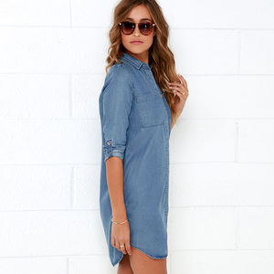 High Quality Women's Cropped Jeans Jacket & <b>Long</b> <b>Sleeve</b> Denim <b>Shirt</b> <b>Dress</b> Solid Pattern Plus Size Short & Puff Shoulders - Product Image 3