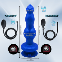 Plug anal gonflable professionnel bleu, motif monstre extraterrestre, avec base à ventouse et pompe, grand modèle extensible, fonction de pulvérisation