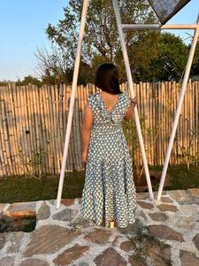 ชุดเดรสยาวลำลองสไตล์โบฮีเมียนสำหรับผู้หญิง ลายพิมพ์ดอกไม้ด้วยมือ ผ้าทอเป็นมิตรกับสิ่งแวดล้อม เอวธรรมชาติ เหมาะสำหรับฤดูร้อน - Product Image 5