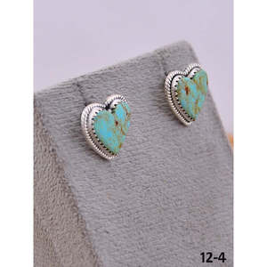 Artisanat du Sud-Ouest # 8 Boucles d'oreilles clous en forme de cœur en turquoise et argent sterling avec sertissage clos pour cadeau - Product Image 3