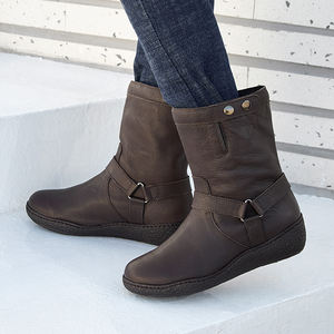 [JSHOE] Bottines mi-mollet en cuir de chèvre véritable faites à la main pour femmes avec sangle à boucle Chaussures de marche confortables pour l'hiver - Product Image 3