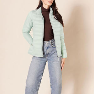 Veste matelassée légère pour femme, col montant, manteau d'hiver chaud, vêtement d'extérieur rembourré, veste élégante vert menthe avec fermeture éclair intégrale - Product Image 5