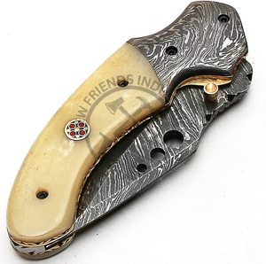 Couteau pliant en acier damas de qualité supérieure avec poignée en os de chameau couteau de poche de Camping pour couteau de chasse de survie en plein air - Product Image 6