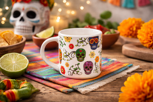 Set di 6 Tazze da Caffè Espresso in Porcellana Bone China, 10 cl (3.4 oz), Design Calavera di Excelsa con Fiori e Teschi - Product Image 3