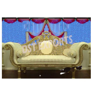 Conjunto de sofá de lujo con respaldo alto para boda, conjunto de sofá tallado de Metal plateado para boda india, muebles blancos y plateados con clase para boda - Product Image 5