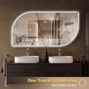 กระจกห้องน้ำ LED พร้อมไฟส่องสว่างปรับแสงได้กันหมอกคุณสมบัติแต่งหน้าไม่สมมาตรสำหรับร้านเสริมสวยโรงแรม - Product Image 4