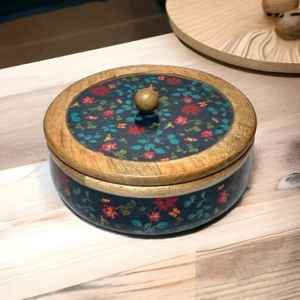 Hotpots tradicionales de madera de bambú que sirven Mesa impreso diseñador Chapati Box con tapa para uso en cocina y mesa de comedor - Product Image 3