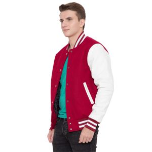 100% cuerpo de lana de Cachemira y mangas de cuero genuino Rosa rojo y blanco Letterman Varsity Jacket CollegeBaseballjacket para hombres - Product Image 3