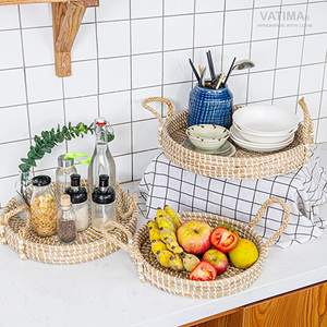 Bandeja larga para fiestas de cumpleaños de precio bajo de calidad estándar con bandejas para servir con asa en diseño de hotel de ratán de color marrón - Product Image 4